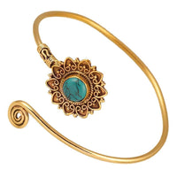 Load image into Gallery viewer, Messing Armreif antik golden Türkis rund Maserung Schnörkel Herzen verstellbar antik Tribal Schmuck - chic-net.de
