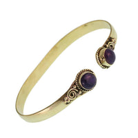 Cargar imagen en el visor de la galería, Messing Armreif golden Amethyst rund Blume Zopfrand nickelfrei verstellbar antik Tribal Schmuck - chic-net.de
