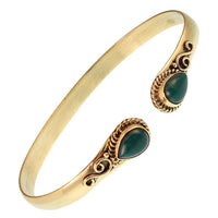 Cargar imagen en el visor de la galería, Messing Armreif golden Jade grün Spirale Tropfen Flechtrand nickelfrei verstellbar antik Tribal - chic-net.de
