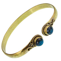 Load image into Gallery viewer, Messing Armreif golden Labradorit rund acht Zopfrand nickelfrei verstellbar antik Tribal Schmuck - chic-net.de
