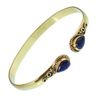 Cargar imagen en el visor de la galería, Messing Armreif golden Lapis blau Spirale Tropfen Flechtrand nickelfrei verstellbar antik Tribal - chic-net.de
