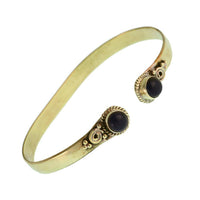 Cargar imagen en el visor de la galería, Messing Armreif golden Onyx rund Spirale Zopfrand verstellbar antik Tribal Schmuck - chic-net.de
