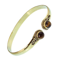 Load image into Gallery viewer, Messing Armreif golden Tigerauge rund acht Zopfrand nickelfrei verstellbar antik Tribal Schmuck - chic-net.de
