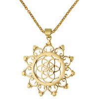 Cargar imagen en el visor de la galería, Messing Brass Anhänger Blume des Lebens antik gold silber Kette flower of life - chic-net.de
