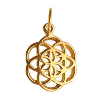 Cargar imagen en el visor de la galería, Messing Brass Anhänger Blume des Lebens antik gold silber Kette flower of life - chic-net.de
