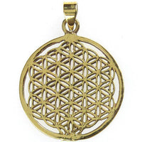 Cargar imagen en el visor de la galería, Messing Brass Anhänger Blume des Lebens antik golden Kette nickelfrei flower of life Tribal Schmuck - chic-net.de
