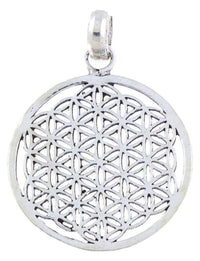Cargar imagen en el visor de la galería, Messing Brass Anhänger Blume des Lebens Silber versilbert flower of life rund - chic-net.de
