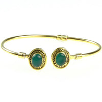 Cargar imagen en el visor de la galería, Messing Brass Armreif golden oval Seilmuster Jade nickelfrei verstellbar antik Tribal Schmuck - chic-net.de
