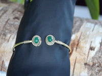 Cargar imagen en el visor de la galería, Messing Brass Armreif golden oval Seilmuster Jade nickelfrei verstellbar antik Tribal Schmuck - chic-net.de
