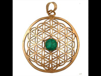 Load image into Gallery viewer, Messing Brass Tribal Anhänger Blume des Lebens Türkis antik golden Kette Damen - chic-net.de
