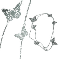 Load image into Gallery viewer, Messing Kette silbern fein eingearbeitete Schmetterlinge dünn filigran 93 - 98 cm - chic-net.de
