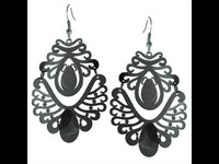 Cargar imagen en el visor de la galería, Messing Ohrhänger schwarz Schnörkel Linien Stein Tropfenform Ohrringe - chic-net.de
