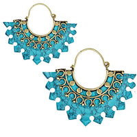 Load image into Gallery viewer, Messing Ohrringe Türkis Stein gold Bogen Pfeile 50mm - chic-net.de
