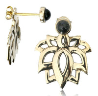 Load image into Gallery viewer, Messing Ohrstecker antik gold Ear Jacket Lotus Türkis Onyx rund Doppelohrstecker - chic-net.de
