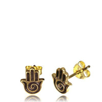 Load image into Gallery viewer, Messing Ohrstecker antik gold Lotus Zahnrad Khamsa Blume Türkis - chic-net.de
