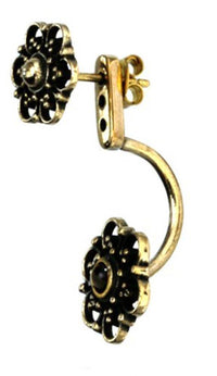 Load image into Gallery viewer, Messing Ohrstecker antik golden Ear Jacket Blumen Türkis Onyx Doppelohrstecker - chic-net.de
