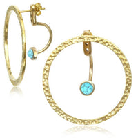 Load image into Gallery viewer, Messing Ohrstecker gold Ear Jacket Kreis gehämmert Türkis Onyx Doppelohrstecker - chic-net.de
