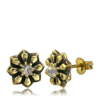 Load image into Gallery viewer, Messing Stein Kristall Ohrstecker gold Blümchen 10mm - chic-net.de
