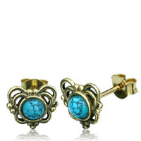 Load image into Gallery viewer, Messing Stein Türkis Onyx Ohrstecker antik golden - chic-net.de

