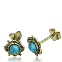 Load image into Gallery viewer, Messing Stein Türkis Onyx Ohrstecker antik golden - chic-net.de
