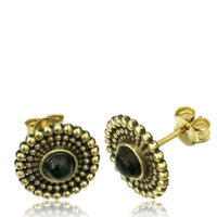 Load image into Gallery viewer, Messing Stein Türkis Onyx Ohrstecker antik golden - chic-net.de
