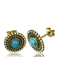 Load image into Gallery viewer, Messing Stein Türkis Onyx Ohrstecker antik golden - chic-net.de
