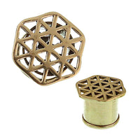 Cargar imagen en el visor de la galería, Messing Wabe Dreiecke antik gold ribbed Flesh Tunnel - chic-net.de
