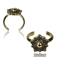 Cargar imagen en el visor de la galería, Messing Zehenring Bögenblume golden antik verstellbar nickelfrei - chic-net.de
