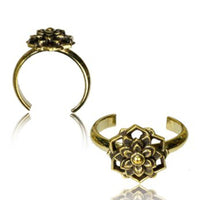 Cargar imagen en el visor de la galería, Messing Zehenring Sternblume hoch golden antik verstellbar nickelfrei - chic-net.de
