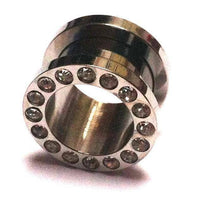 Cargar imagen en el visor de la galería, Metall Tunnel Chirurgenstahl Strass Kristall Inlay Unisex Plug Glitzerstein silbergrau Expander - chic-net.de
