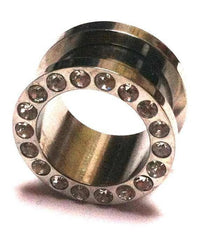 Cargar imagen en el visor de la galería, Metall Tunnel Chirurgenstahl Strass Kristall Inlay Unisex Plug Glitzerstein silbergrau Expander - chic-net.de
