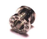Cargar imagen en el visor de la galería, Metall Tunnel Chirurgenstahl Strass Kristall Inlay Unisex Plug Glitzerstein silbergrau Expander - chic-net.de
