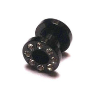 Cargar imagen en el visor de la galería, Metall Tunnel Chirurgenstahl Strass Kristall Inlay Unisex Schmuck Plug Glitzerstein schwarz Expander - chic-net.de
