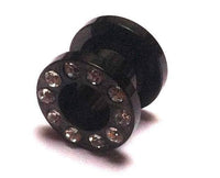 Cargar imagen en el visor de la galería, Metall Tunnel Chirurgenstahl Strass Kristall Inlay Unisex Schmuck Plug Glitzerstein schwarz Expander - chic-net.de
