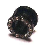 Cargar imagen en el visor de la galería, Metall Tunnel Chirurgenstahl Strass Kristall Inlay Unisex Schmuck Plug Glitzerstein schwarz Expander - chic-net.de
