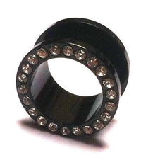 Cargar imagen en el visor de la galería, Metall Tunnel Chirurgenstahl Strass Kristall Inlay Unisex Schmuck Plug Glitzerstein schwarz Expander - chic-net.de

