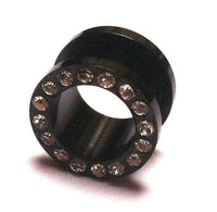 Cargar imagen en el visor de la galería, Metall Tunnel Chirurgenstahl Strass Kristall Inlay Unisex Schmuck Plug Glitzerstein schwarz Expander - chic-net.de
