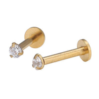 Cargar imagen en el visor de la galería, modischer Piercing straight Barbell aus Edelstahl in gold Farbton runder Zirkonia Stein - chic-net.de
