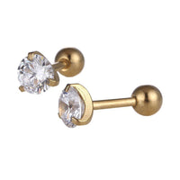 Cargar imagen en el visor de la galería, modischer Piercing straight Barbell klein aus Edelstahl goldfarben runder Zirkonia weiß - chic-net.de
