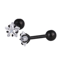 Cargar imagen en el visor de la galería, modischer Piercing straight Barbell klein aus Edelstahl schwarz Sternförmiger Zirkonia weiß - chic-net.de
