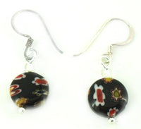 Load image into Gallery viewer, Muranoglas Glas Ohrringe 10 mm Scheibe schwarz Muster Blumen 925er Silber - chic-net.de
