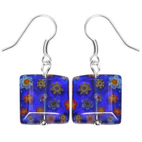 Load image into Gallery viewer, Muranoglas Glas Ohrringe 14 mm Quadrat blau Muster Blumen bunt 925er Silber - chic-net.de
