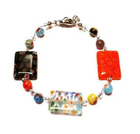 Load image into Gallery viewer, Muranoglas Glasperlen Glas Perlen Armband Damen Schmuck Edelstahl 18-20 cm Blumen bunt eckig - chic-net.de
