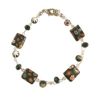 Load image into Gallery viewer, Muranoglas Glasperlen Glitzer Perlen Armband Blumen schwarz Rechtecke Damen Schmuck 18-20 cm - chic-net.de
