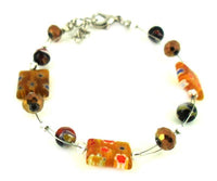 Load image into Gallery viewer, Muranoglas Glitzer Perlen Armband Rechteck orange bunt Glasperlen Blumen Damen 18-20 cm nickelfrei - chic-net.de
