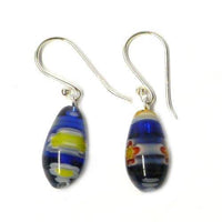 Load image into Gallery viewer, Muranoglas Ohrhänger Tropfen blau lila Ohrringe gelb orange weiß 925 Sterling Silber Blumen - chic-net.de
