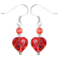 Load image into Gallery viewer, Muranoglas Ohrringe 18 mm Perle Herz rot orange Blumen 925er Sterling Silber Glas - chic-net.de
