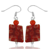 Load image into Gallery viewer, Muranoglas Ohrringe 18 mm Perle Rechteck rot orange Blumen 925er Silber Glas - chic-net.de
