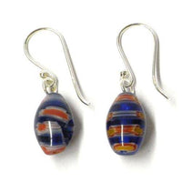 Load image into Gallery viewer, Muranoglas Ohrringe blau orange weiß Muster Blumen 925er Sterling Silber oval - chic-net.de
