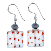 Load image into Gallery viewer, Muranoglas orange weiß eckig Ohrringe Blütenmuster 925 Sterling Silber Perle Scheibe - chic-net.de
